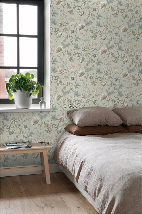 ESTAhome behang vintage bloemen zand beige - 53 cm x 10.05 m - 139412