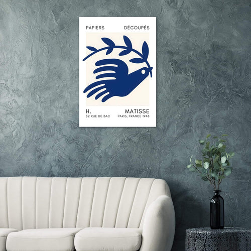 Artfulprints Poster Matisse – Peace dove navy blue II   - 30x40 cm - Blauw
