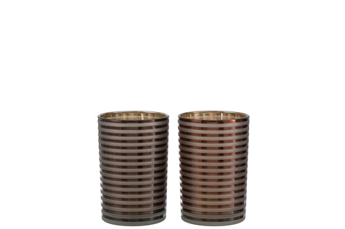 J-Line windlicht Strepen -  glas - bruin - medium - 2 stuks - vtwonen shop