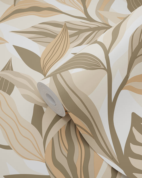 ESTAhome behang tropische bladeren beige - 50 x 900 cm - 131039