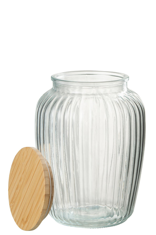 J-Line voorraadpot Louis - glas/bamboe - transparant/naturel - large