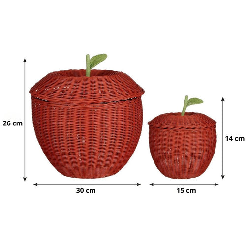 Mica Decorations Opbergmand met Deksel - Set van 2 - H26 x Ø30 cm - Rotan - Rood