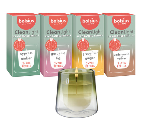 Bolsius houder en navulbare geurkaarsen CleanLight - groen - vtwonen shop