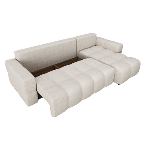 Sia Home - Rechthoekige hoekbank die kan worden uitgeklapt tot bed GABRIEL - bouclé-stof beige 286cm