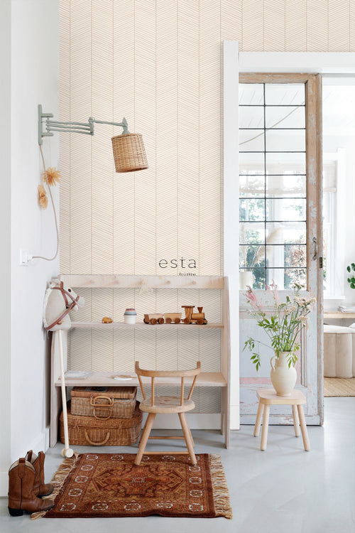 ESTAhome behang visgraat-motief zandkleurig en beige - 53 cm x 10.05 m - 139565