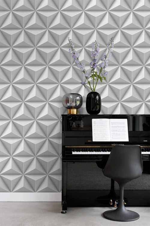 Origin Wallcoverings behang grafisch 3D motief lichtgrijs - 53 cm x 10.05 m - 347815 - vtwonen shop
