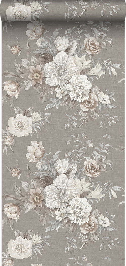 Borastapeter behang bloemstilleven taupe - 53 cm x 10.05 m - 660258 - vtwonen shop