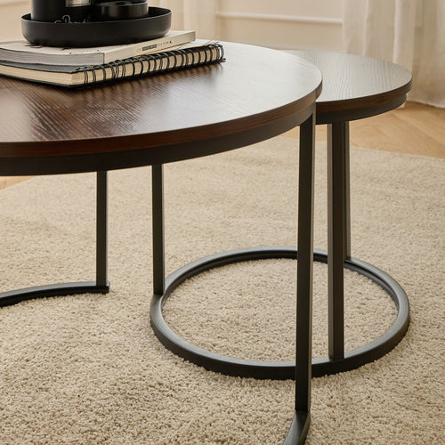 Calicosy - LENNY Set van 2 ronde salontafels - Eiken - 70x70x45,5 cm