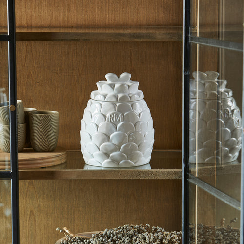 Rivièra Maison Frosted Pine Cone Storage Jar - Porselein - Wit - vtwonen shop