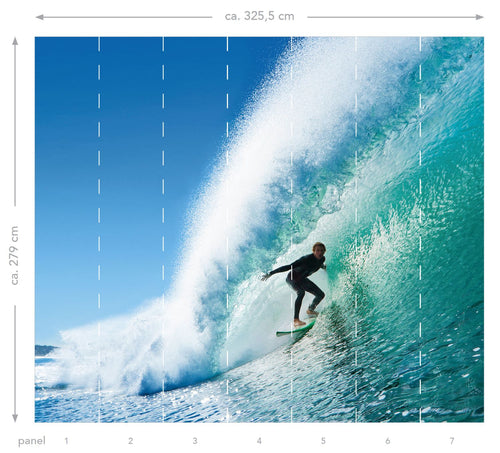 ESTAhome fotobehang surfer blauw en zeegroen - 325 x 279 cm - 158852 - vtwonen shop