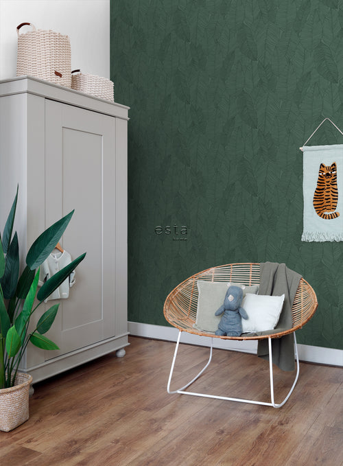 ESTAhome behang getekende bladeren donkergroen - 53 cm x 10.05 m - 139449