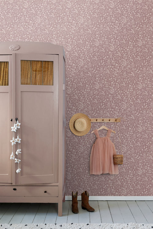 ESTAhome behang bloemetjes oudroze - 53 cm x 10.05 m - 131133