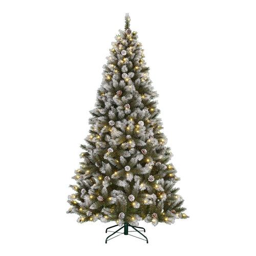 Black Box Trees Pittsfield Kunstkerstboom met Verlichting - Kerstversiering voor Binnen - Kunstboom met Dennenappels en Sneeuweffect -