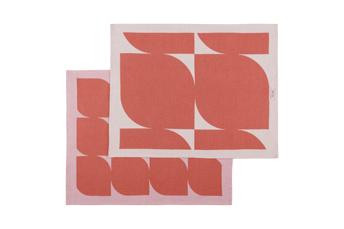 noo.ma Abi katoenen theedoeken set van 2 - Terracotta & Blossom Pink