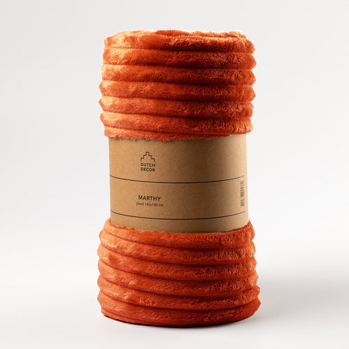 MARTHY - plaid 140x180 cm - ribfluweel - gerecycled - Potters Clay - oranje