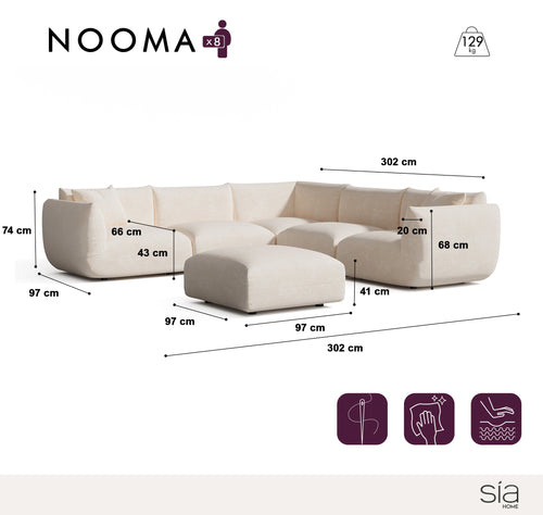 Sia Home - Modulaire hoekbank met panoramisch uitzicht NOOMA - chenillefluweel  302cm