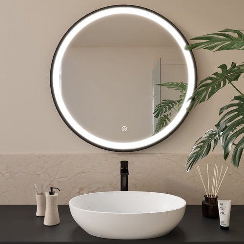 LOMAZOO badkamerspiegel Florence - met LED verlichting & anti condens - rond - zwart - 80 cm
