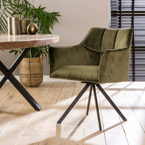 Giga Meubel Eetkamerstoel Raster - Groen Velvet - Draaibaar - Set van 2 - Set van 2
