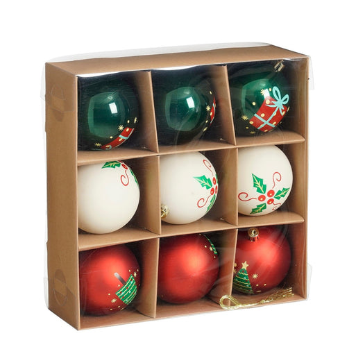 Mica Decorations kerstbal onbreekbaar rood wit groen 9 stuks - d8cm - Onbreekbaar - Wit, Rood, Groen