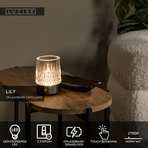 Lucide tafellamp LILY - Geïntegreerde LED - Zwart chroom