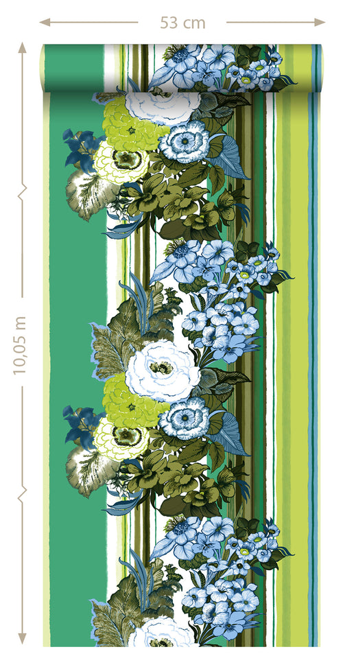 ESTAhome behang vintage bloemen groen en limegroen - 53 cm x 10,05 m - 138118 - vtwonen shop