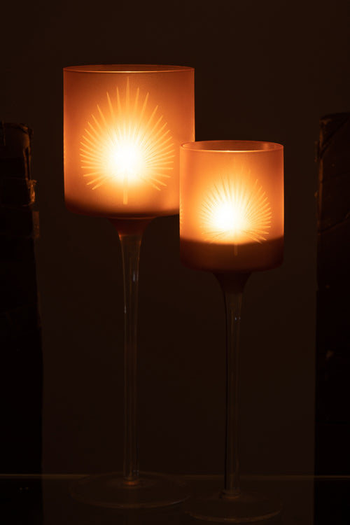 J-Line theelichthouder Op Voet Palmblad - glas - beige - large - vtwonen shop