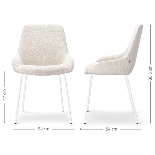 Nolon Nora-Isa Eetkamerstoel Bouclé Beige - Stof - Wit Onderstel