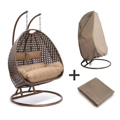 Home Deluxe - Polyrattan hangstoel met regenhoes TWIN | Kleur: Bruin, Kenmerken: incl. regenhoes