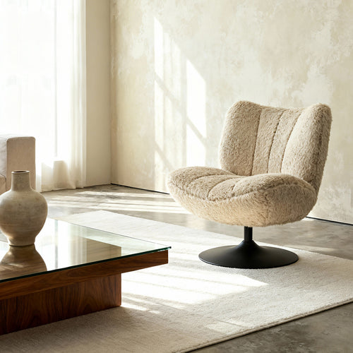 DÉJA Living Draaifauteuil Morten - Taupe Fluffy/Zwart - 70x78x82cm - vtwonen shop