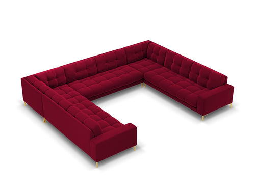 Cosmopolitan Design Panoramische bank Bali 9-zits, flueel, rood - 256x327x75cm