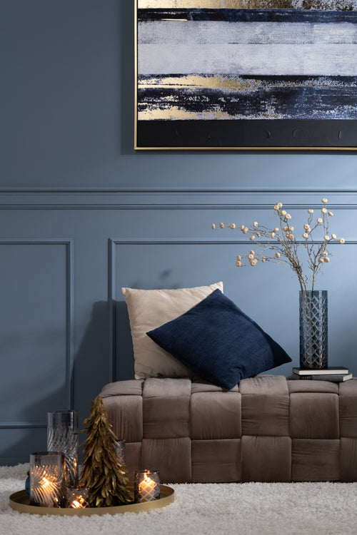 J-Line kussen Rib Vierkant - fluweel - blauw