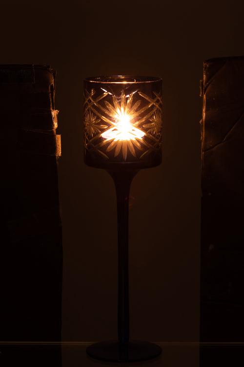 J-Line theelichthouder op voet Santorini - glas - blauw - small - vtwonen shop