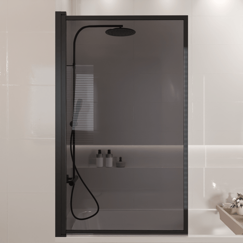 LOMAZOO badwand Salvador - draaibaar - anti kalk nano coating - rookglas - zwart - 80 x 140 cm