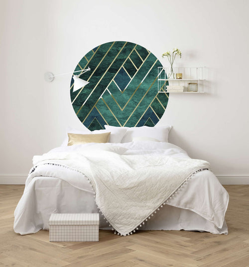 Sanders & Sanders zelfklevende behangcirkel art deco groen en goud - Ø 125 cm - 611730 - vtwonen shop