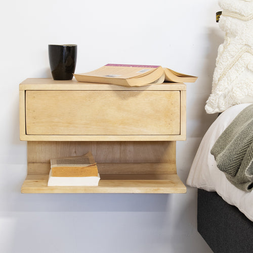 Giga Meubel Zwevend Nachtkastje Malma - Naturel - Mangohout - 45x30x30cm - vtwonen shop