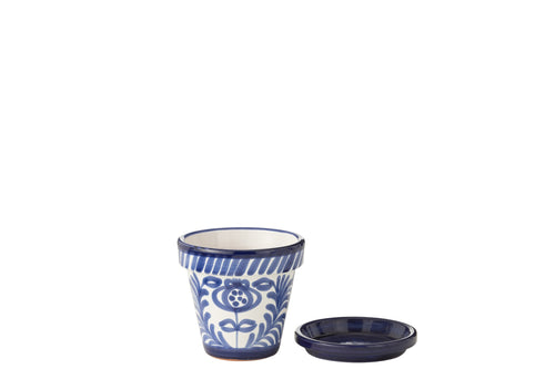 J-Line bloempot Granada Handmade + Painted - keramiek - blauw - small - Ø 21 cm