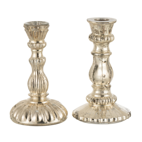 J-Line kandelaar Oriental - glas - zilver - small - 2 stuks