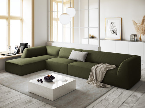 Micadoni linker hoekbank Ruby 5-zits, ribfluwelen, groente - 180x366x69cm
