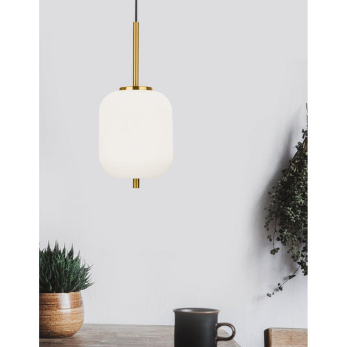 Merano Cornwall 16.5cm Globe Hanglamp Plafondlamp Opaal Glas Antiek Messing Metaal Zwart Stof Draad LED E14