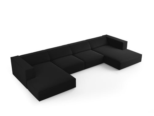 Cosmopolitan Design Panoramische bank Arendal 6-zits, flueel, zwart - 166x364x70cm