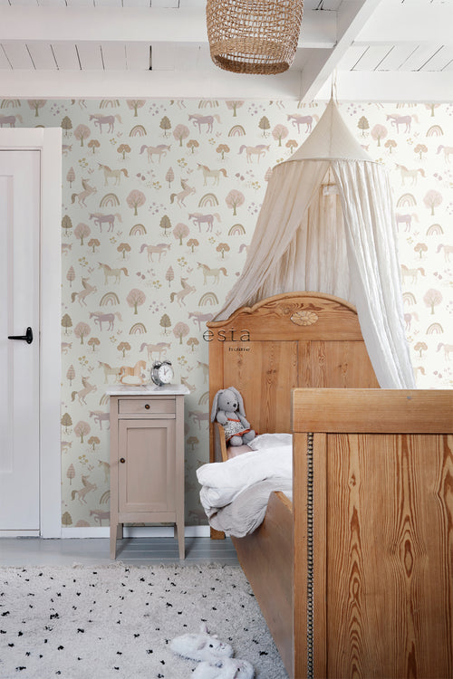 ESTAhome behang unicorns beige en zacht roze - 53 cm x 10.05 m - 139503