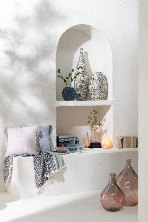 J-Line kussen Tweekleurig Weefsel + Franjes - katoen - wit/blauw - vtwonen shop