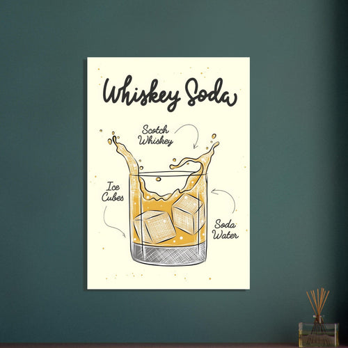 Artfulprints  Whiskey Soda cocktail – Illustratie   poster 70x100 cm