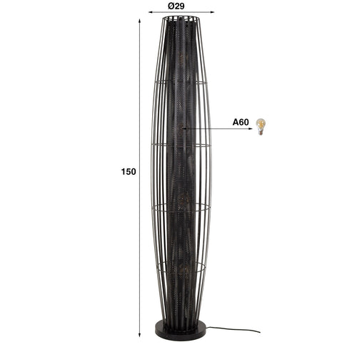 Giga Meubel Vloerlamp Cylinder Mesh - Zwart Metaal - 4-Lichts - 29x29x150cm - vtwonen shop