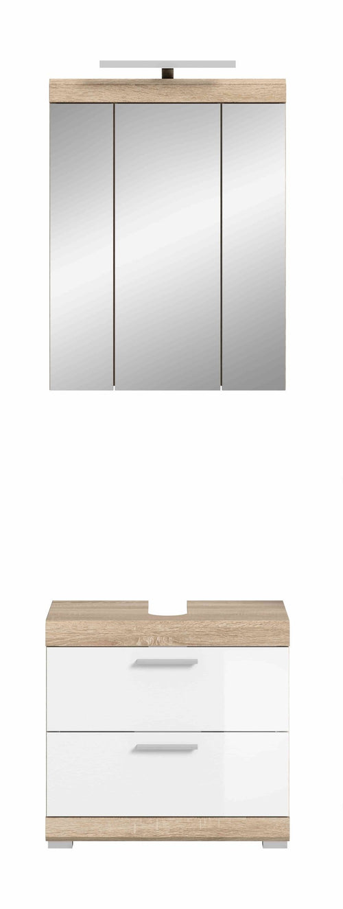 Furnilux Badkamercombinatie In Sonoma Eik Licht En Wit Hoogglans Diepgetrokken - 60cm x 191cm x 37cm - vtwonen shop