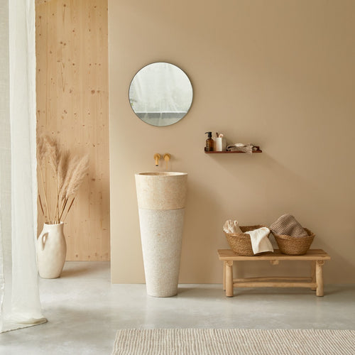 Tikamoon Staande marmeren wastafel in cream ∅ 40 cm - Beige
