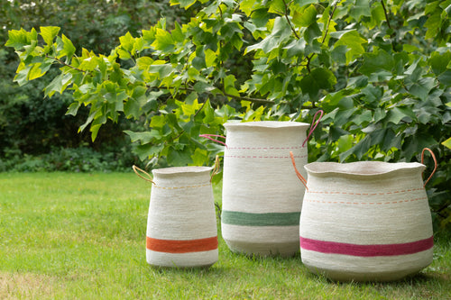 J-Line mand Met Handvat Gestreept - zeegras - mix - set van 3