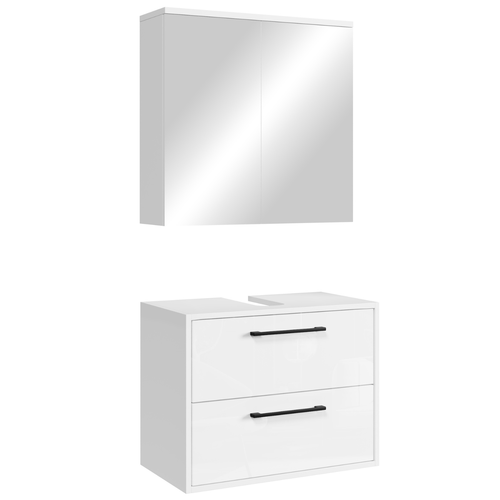 Badplaats Wastafelkast Set Florence 60 x 35 cm – Hoogglans Wit – Badmeubel met Spiegelkast