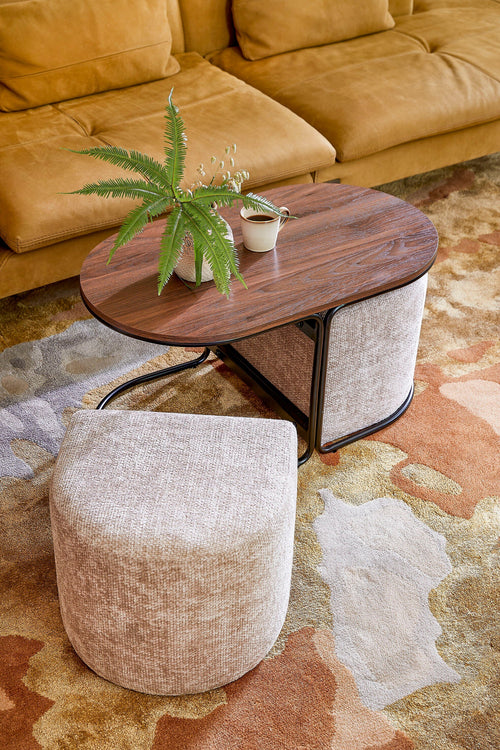 Mica Decorations Salontafel met Poefs - 3-delig - L79 x B45 x H41 cm - Lichtgrijs - vtwonen shop