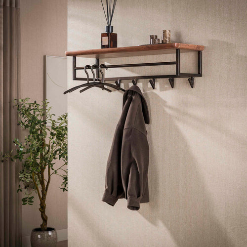 Giga Meubel Kapstok Edge Curve - Bruin Hout - 6 Haken - 100x33x28cm